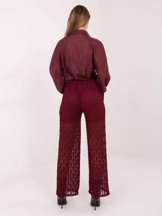 Burgundowe Eleganckie Spodnie Damskie z Koronki Wide Leg ITALY MODA z Wysokim Stanem | Stylowy Wieszak