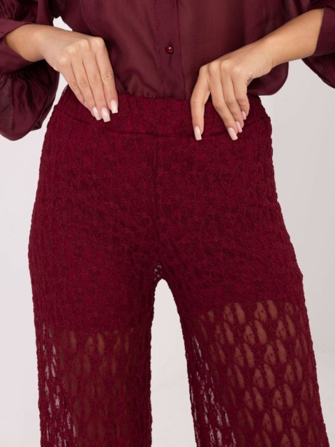 Spodnie damskie wide leg z wysokim stanem – burgundowa koronka