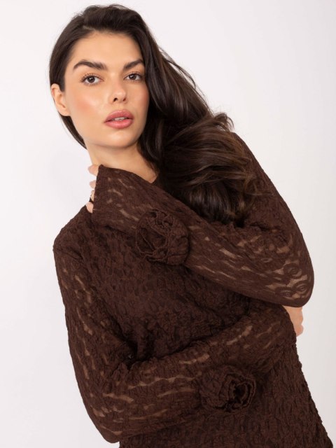 Brązowa sukienka mini ołówkowa z koronki elegancka