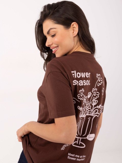 T-shirt D12022AH02645V ciemny brązowy L