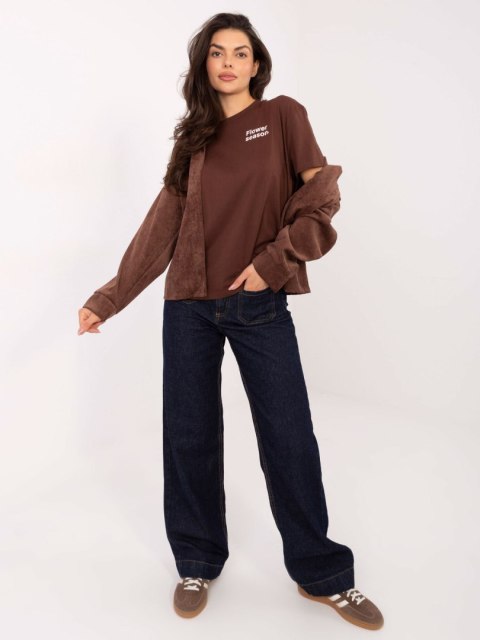 T-shirt D12022AH02645V ciemny brązowy S