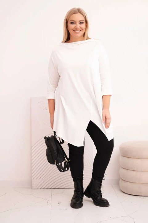 Bluzka damska bawełniana Plus Size asymetryczna z podwijanym rękawem biała