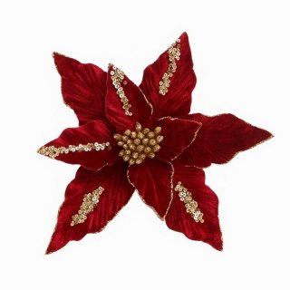 Bordowy Kwiat Bożonarodzeniowy na Choinkę XXL 26 cm z Brokatem i Cekinami
