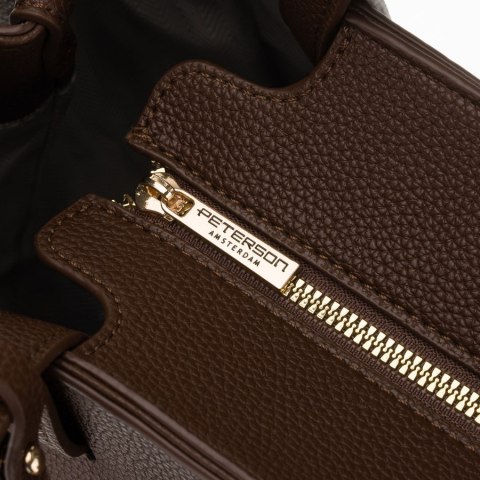 Brązowa shopperka damska wykonana ze skóry ekologicznej z praktycznym etui w zestawie - Peterson