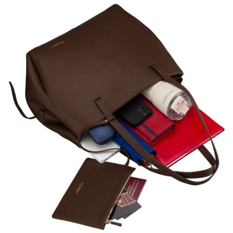 Brązowa shopperka damska wykonana ze skóry ekologicznej z praktycznym etui w zestawie - Peterson