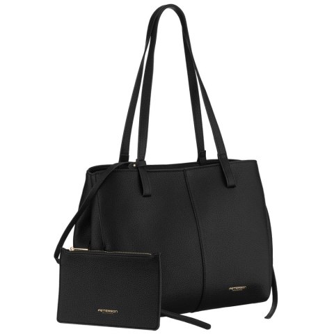 Czarna shopperka damska wykonana ze skóry ekologicznej z praktycznym etui w zestawie - Peterson