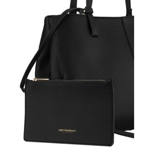 Czarna shopperka damska wykonana ze skóry ekologicznej z praktycznym etui w zestawie - Peterson