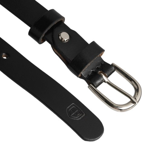 Czarny pasek damski ze skóry naturalnej ze srebrną, klasyczną klamrą - Peterson