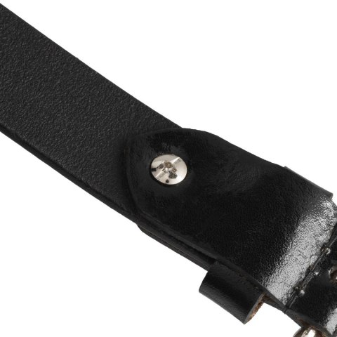 Czarny pasek damski ze skóry naturalnej ze srebrną, klasyczną klamrą - Peterson