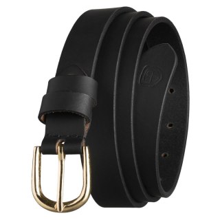 Elegancki pasek damski ze skóry naturalnej w czarnym kolorze ze złotą, klasyczną klamrą - Peterson
