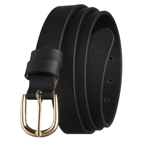 Elegancki pasek damski ze skóry naturalnej w czarnym kolorze ze złotą, klasyczną klamrą - Peterson
