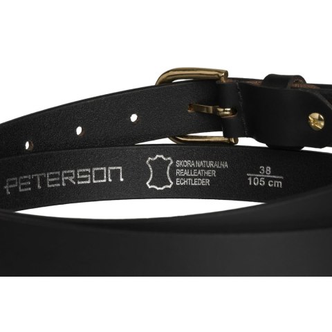 Elegancki pasek damski ze skóry naturalnej w czarnym kolorze ze złotą, klasyczną klamrą - Peterson