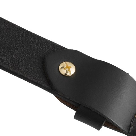 Elegancki pasek damski ze skóry naturalnej w czarnym kolorze ze złotą, klasyczną klamrą - Peterson