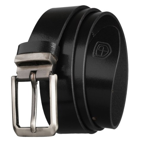 Elegancki pasek męski ze skóry naturalnej w czarnym kolorze ze srebrną, klasyczną klamrą - Peterson