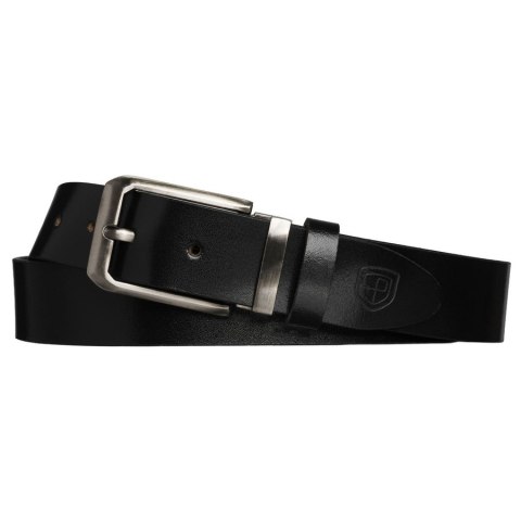 Elegancki pasek męski ze skóry naturalnej w czarnym kolorze ze srebrną, klasyczną klamrą - Peterson