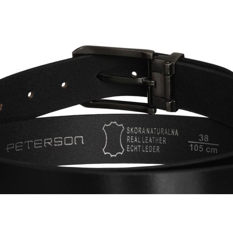 Elegancki pasek męski ze skóry naturalnej w czarnym kolorze ze srebrną, klasyczną klamrą - Peterson