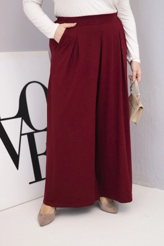 Bordowe Spodnie Damskie Plus Size z Szeroką Nogawką – Bawełniane Wide Leg