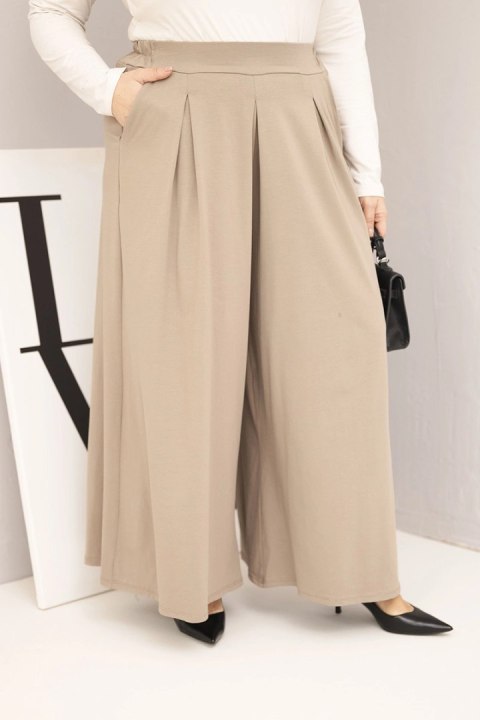 Spodnie damskie Plus Size fango z szeroką nogawką, luźny krój
