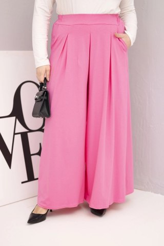 Spodnie damskie Plus Size jasnoróżowe z szeroką nogawką – bawełniane, luźny krój