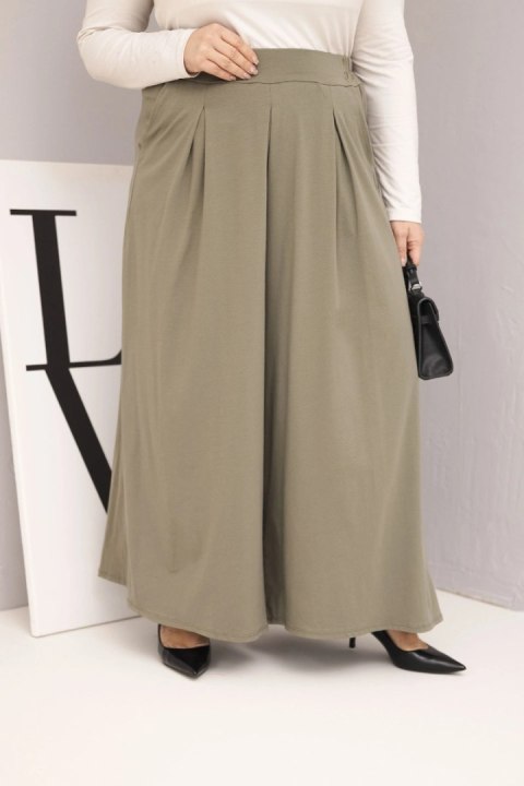 Luźne spodnie damskie Plus Size khaki – krój palazzo