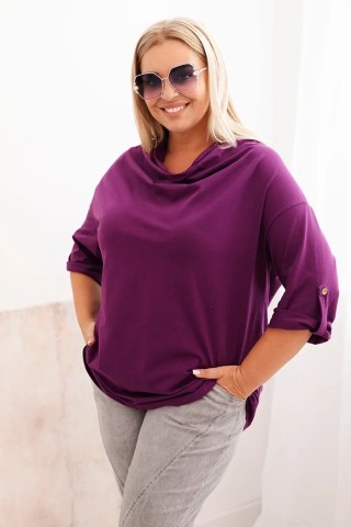 Bluzka damska Plus Size bawełniana z dekoltem wodnym – ciemnofioletowa, produkcja włoska