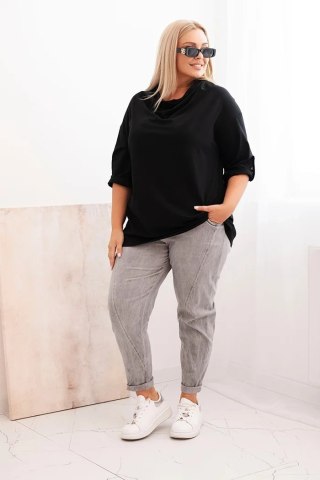 Bluzka Damska Plus Size Bawełniana z Dekoltem Wodnym – Czarna, Luźny Krój | Stylowy Wieszak