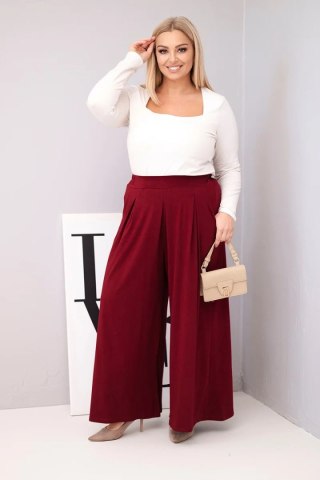 Bordowe Spodnie Damskie Plus Size z Szeroką Nogawką – Bawełniane Wide Leg