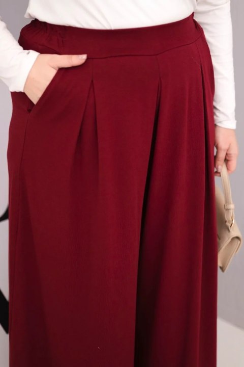 Bordowe Spodnie Damskie Plus Size z Szeroką Nogawką – Bawełniane Wide Leg