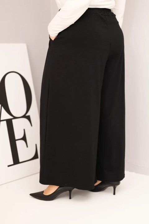 Czarne Spodnie Damskie Plus Size z Szeroką Nogawką – Bawełniane Wide Leg