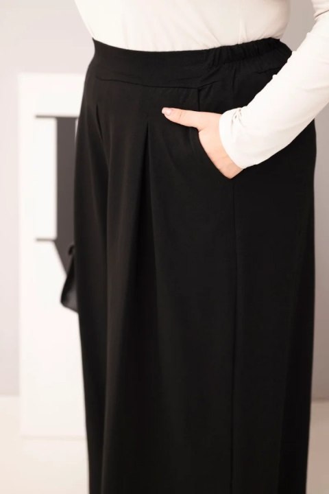 Czarne Spodnie Damskie Plus Size z Szeroką Nogawką – Bawełniane Wide Leg