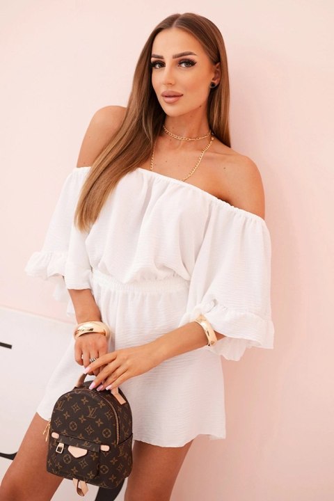 Kombinezon damski hiszpanka z falbankami i gumką w talii ecru