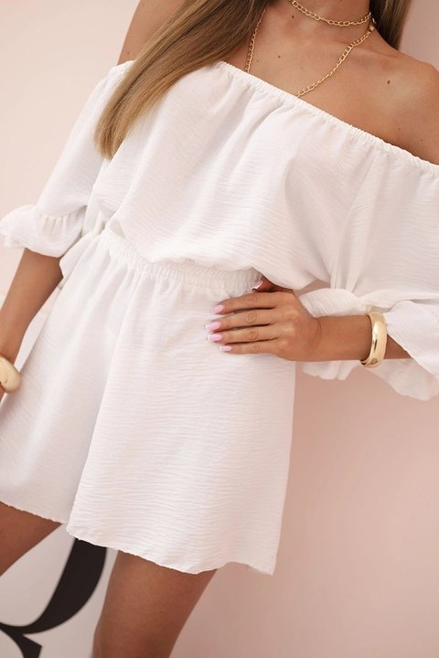 Kombinezon damski hiszpanka z falbankami i gumką w talii ecru