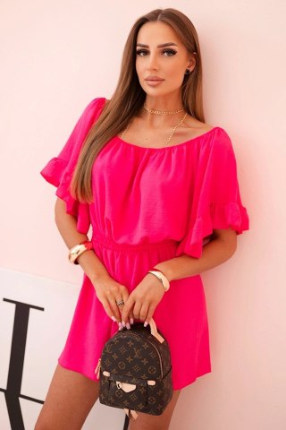 Kombinezon damski hiszpanka z falbankami i gumką w talii fuksja