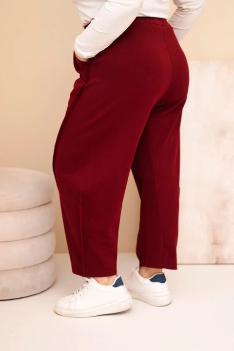 Spodnie damskie Plus Size bordowe z wysokim stanem – bawełniane, luźny krój