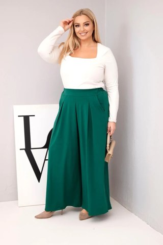 Spodnie damskie Plus Size ciemnozielone z szeroką nogawką – bawełniane, luźny krój