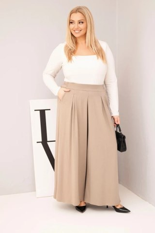 Spodnie damskie Plus Size fango z szeroką nogawką – bawełniane, luźny krój