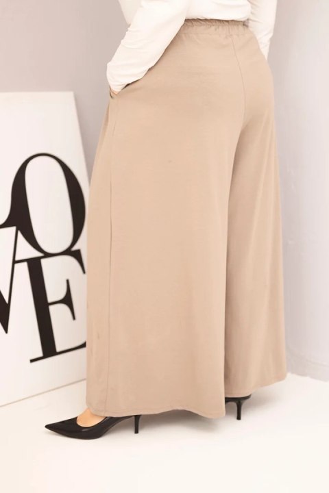 Spodnie damskie Plus Size fango z szeroką nogawką – bawełniane, luźny krój