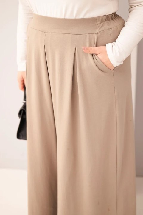 Spodnie damskie Plus Size fango z szeroką nogawką – bawełniane, luźny krój