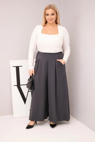Spodnie damskie Plus Size grafitowe z szeroką nogawką – bawełniane, luźny krój