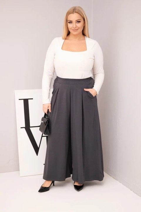 Spodnie damskie Plus Size grafitowe z szeroką nogawką – bawełniane, luźny krój