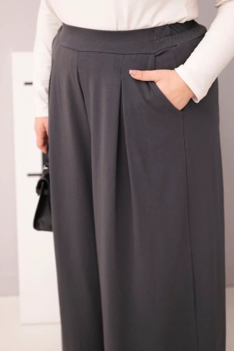 Spodnie damskie Plus Size grafitowe z szeroką nogawką – bawełniane, luźny krój