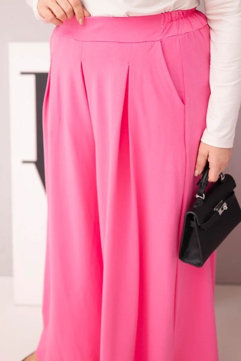 Spodnie damskie Plus Size jasnoróżowe z szeroką nogawką – bawełniane, luźny krój