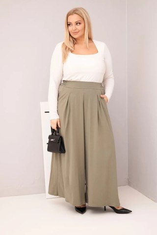 Spodnie damskie Plus Size khaki z szeroką nogawką – bawełniane, luźny krój