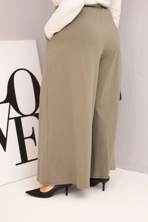 Spodnie damskie Plus Size khaki z szeroką nogawką – bawełniane, luźny krój