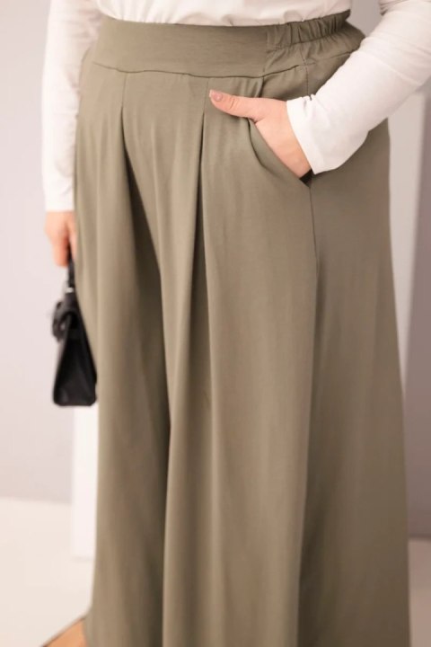 Spodnie damskie Plus Size khaki z szeroką nogawką – bawełniane, luźny krój