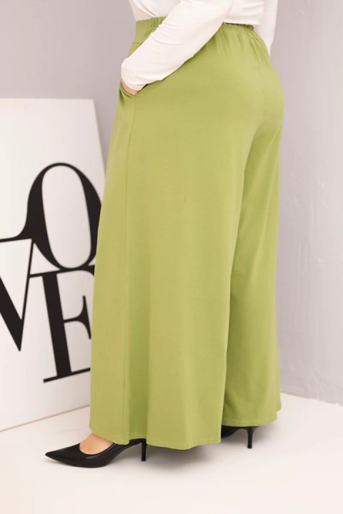 Spodnie damskie Plus Size pistacjowe z szeroką nogawką – bawełniane, luźny krój