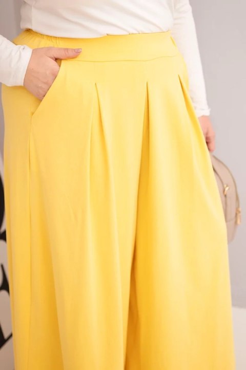 Spodnie damskie Plus Size żółte z szeroką nogawką – bawełniane, luźny krój