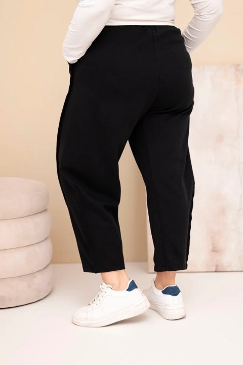 Spodnie damskie bawełniane Plus Size o luźnym kroju z wysokim stanem czarne