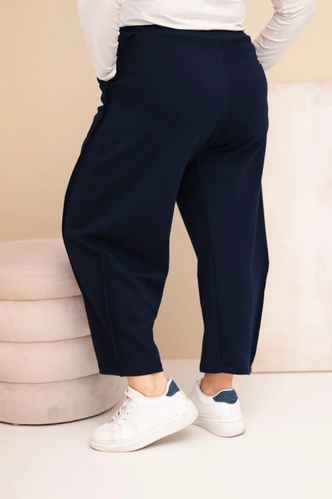 Spodnie damskie bawełniane Plus Size o luźnym kroju z wysokim stanem granatowe