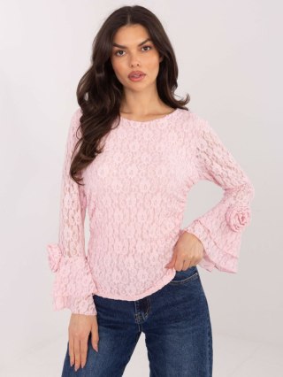 Jasnoróżowa Elegancka Bluzka Damska z Falbanami i Koronką Italy Moda | Stylowy Wieszak